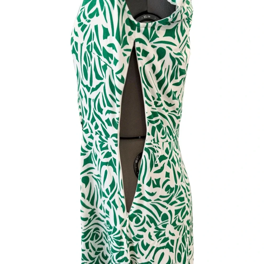 Tahari‎ Arthur S. Levine Green White Abstract Leaf Faux Wrap Dress Womens 4